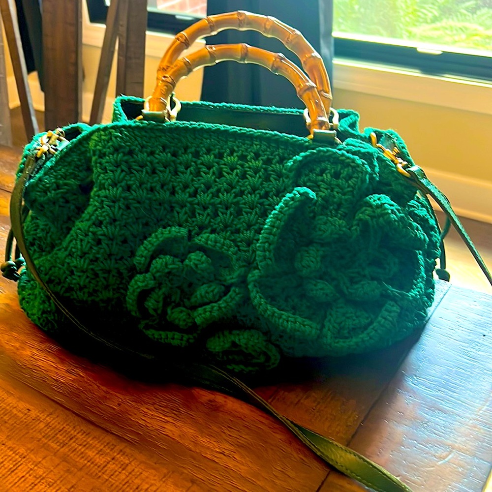 Patricia Nash Cantinella Crochet Bag with Bamboo Handles - Green
